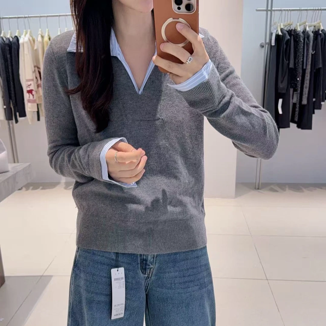 针织衫-135B804136艾家时尚百搭拼色翻领设计感