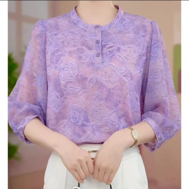 2025新款紫花优雅气质典雅衬衫春夏款
