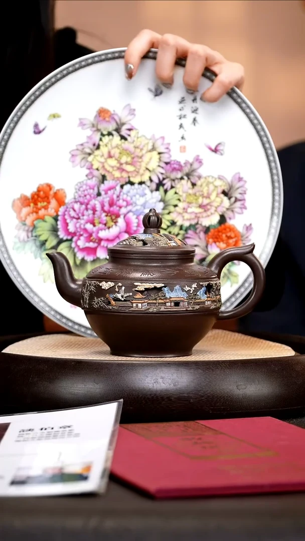 茶壶紫砂TJX67 镂空宫灯   老紫泥   500cc