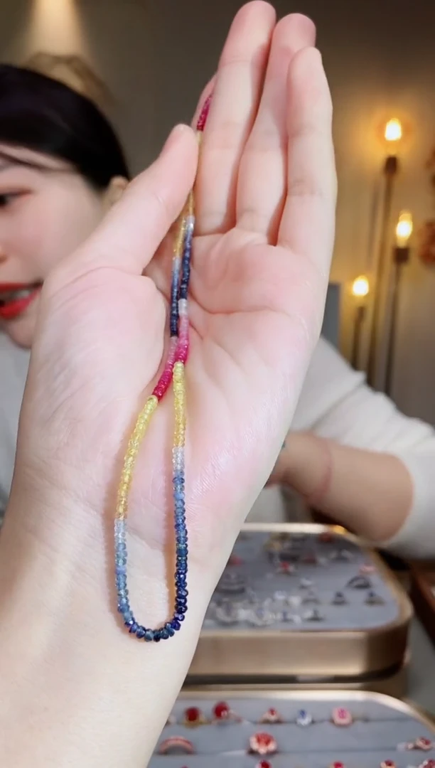 颈饰彩色蓝宝石银S925镶嵌颈饰