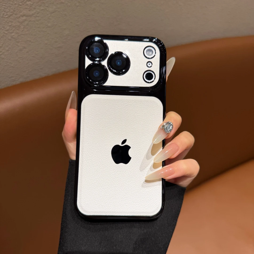 电镀拼接皮纹适用苹果17promax手机壳时尚iPhone16轻奢15新款14女