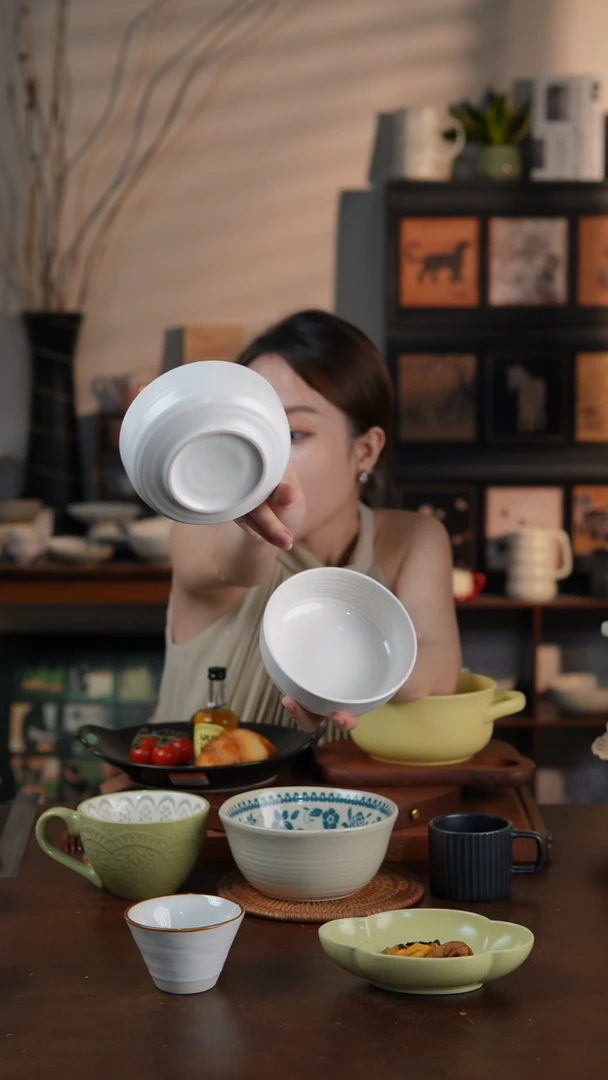 陶瓷北欧风螺纹浅口5寸米饭碗2只装 微瑕 凑满20发货