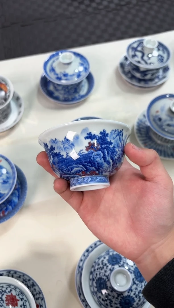 其他瓷温**春景德镇陶瓷茶具鱼藻纹压手杯