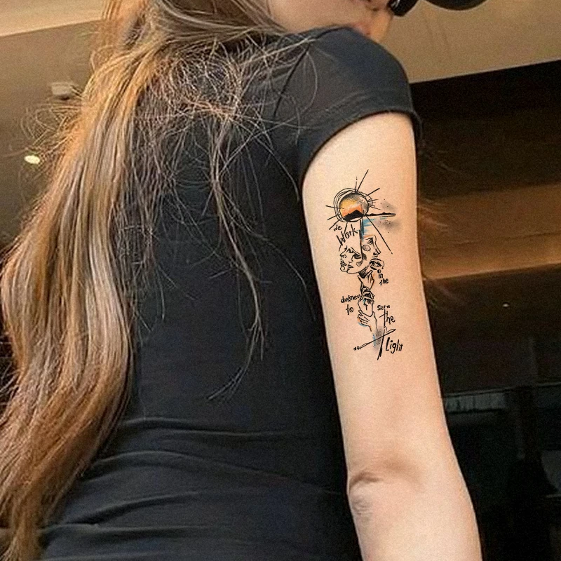 可洗不反光高颜值暗黑系花臂彩色纹身贴纹身贴纸女款少女酷潮贴纸