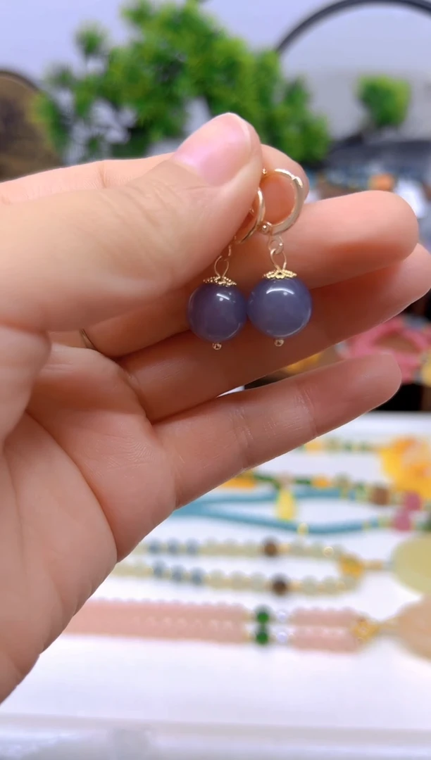 和田玉14K金镶嵌耳饰E663