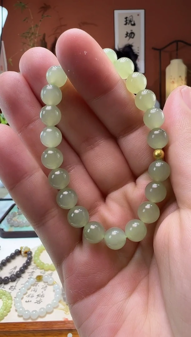 【闪购商品】和田玉手串足金镶嵌晴水8mm
