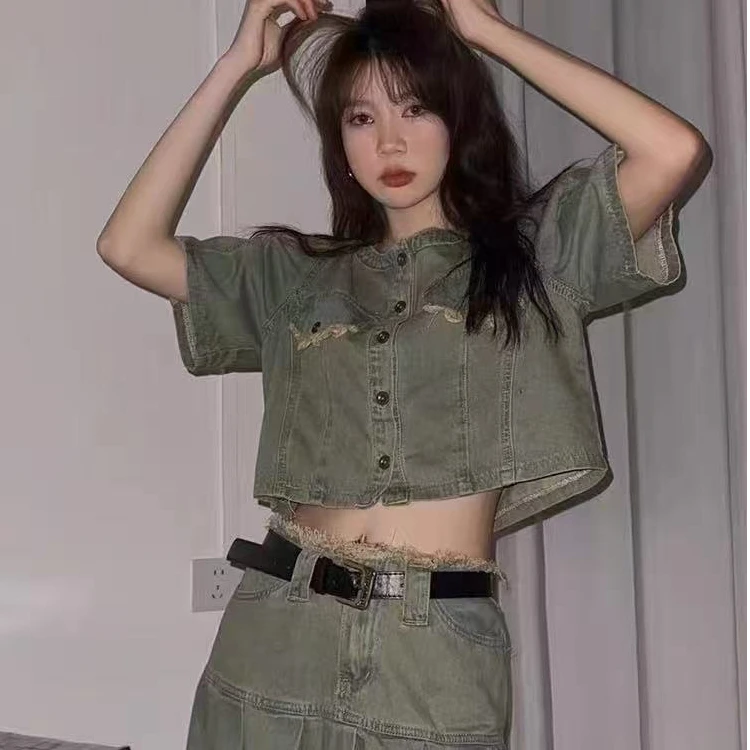 ins复古牛仔套装显瘦套装夏季
