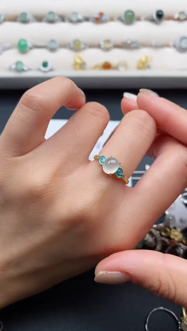 银S925镶嵌戒指翡翠缅甸天然A货翡翠11  3-10