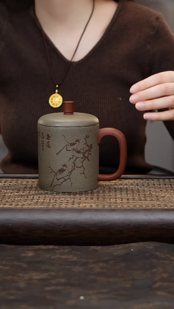 茶杯紫砂青段粉浆鸟