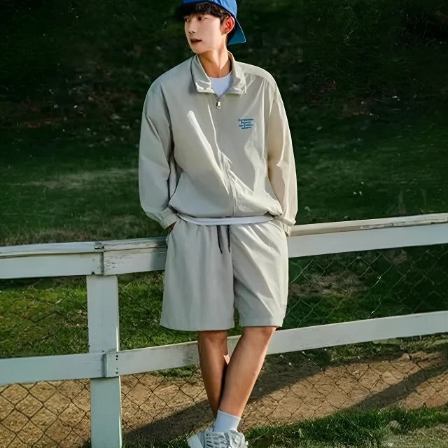 0408 米杏色 青少年潮牌防晒套装