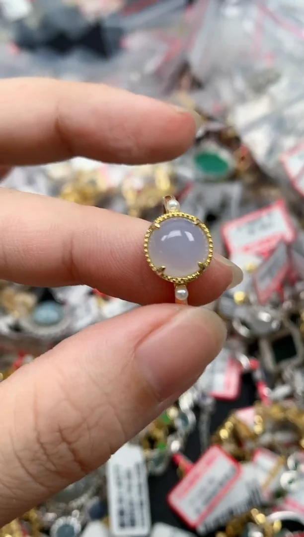 翡翠戒指银S925镶嵌天然缅甸翡翠