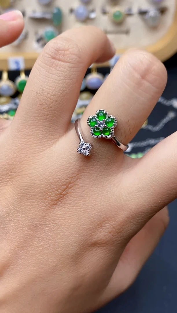 银S925镶嵌戒指翡翠9697