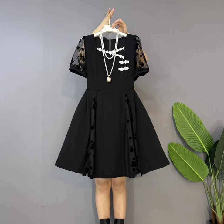 新款大码女装时尚洋气复古盘扣新中式显瘦连衣裙