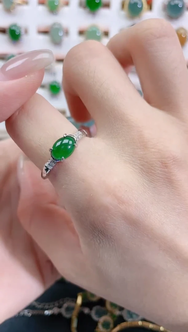 银S925镶嵌戒指翡翠天然翡翠