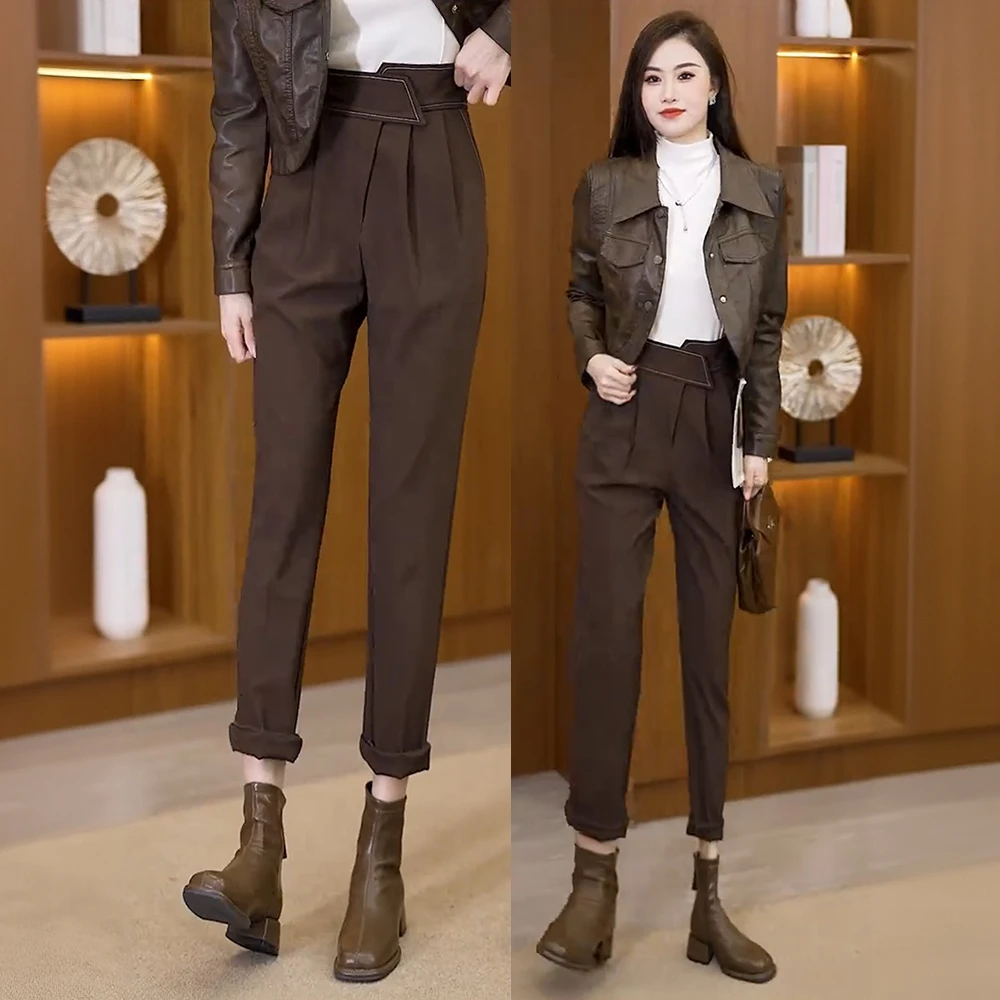 拉夏贝尔西装哈伦裤2025年秋新款高腰休闲烟管裤子小脚九分裤