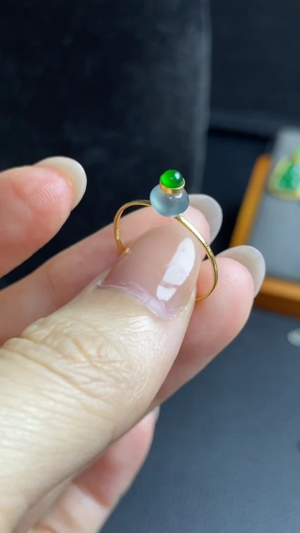 翡翠戒指18K金镶嵌戒指（默认14圈口收到联系客服改）