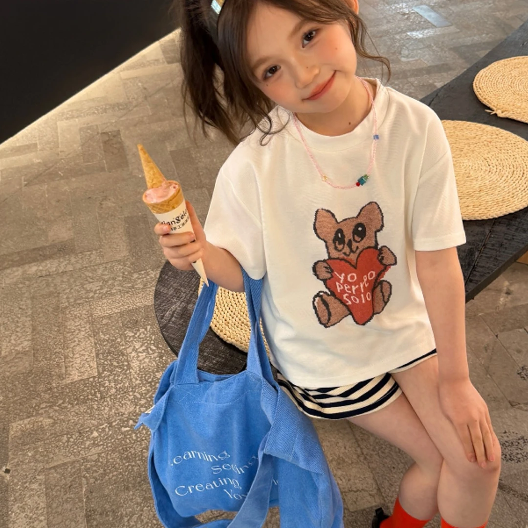 【haobaby】夏儿童爱心小熊印花短袖T恤6588
