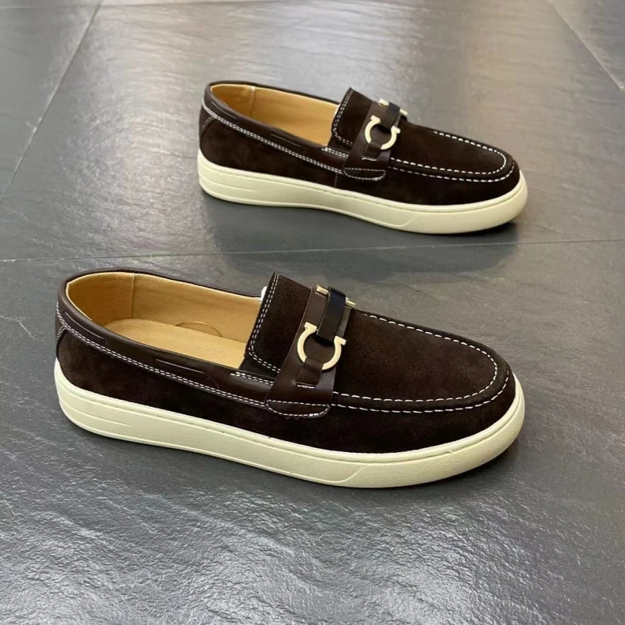 2025新款一脚蹬懒人鞋低帮圆头软底皮鞋男休闲透气百搭加绒豆豆鞋