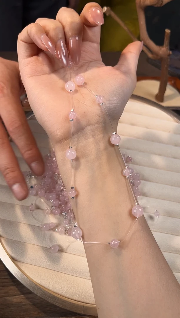 项链未镶嵌水晶粉水鱼线款锁骨链