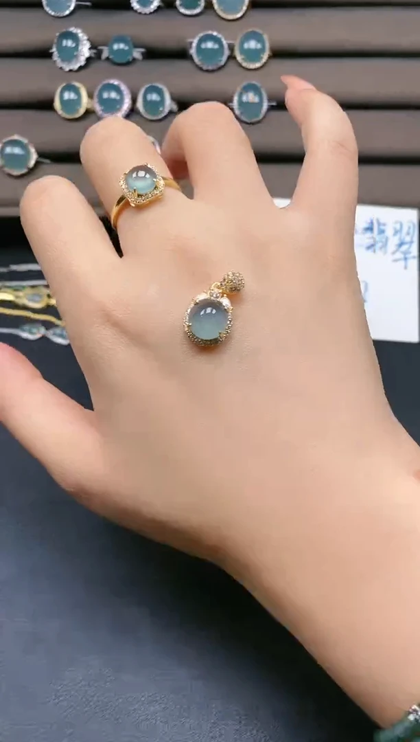 翡翠戒指银S925镶嵌22422