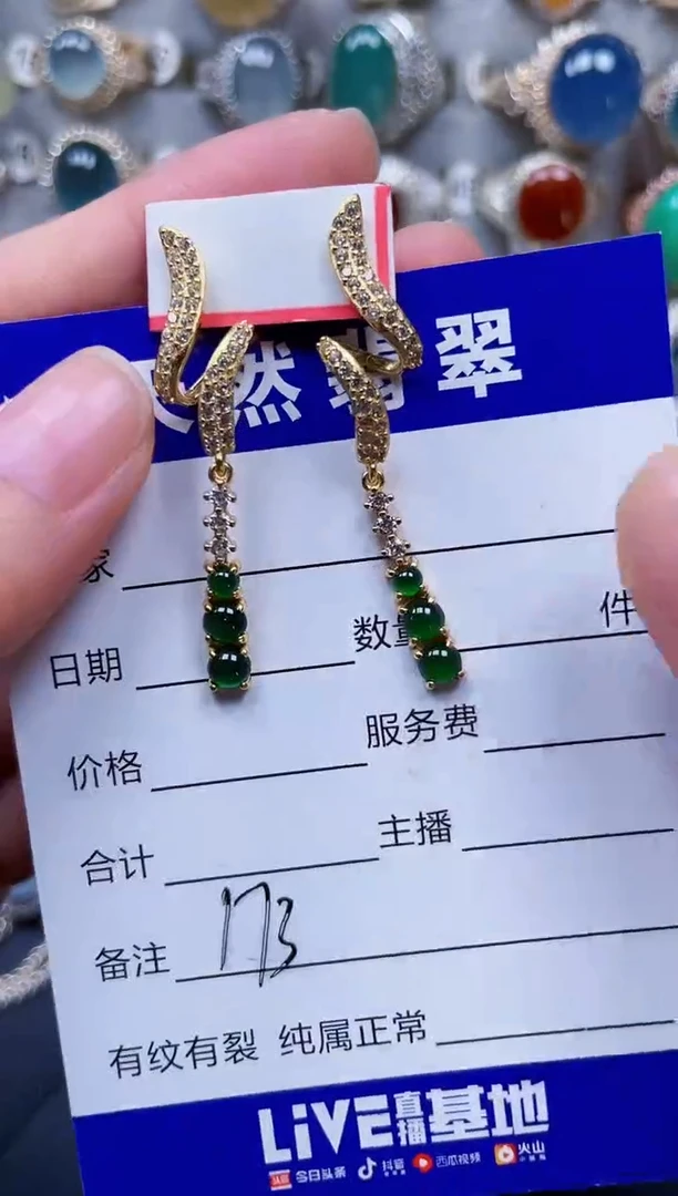 银S925镶嵌翡翠耳饰173