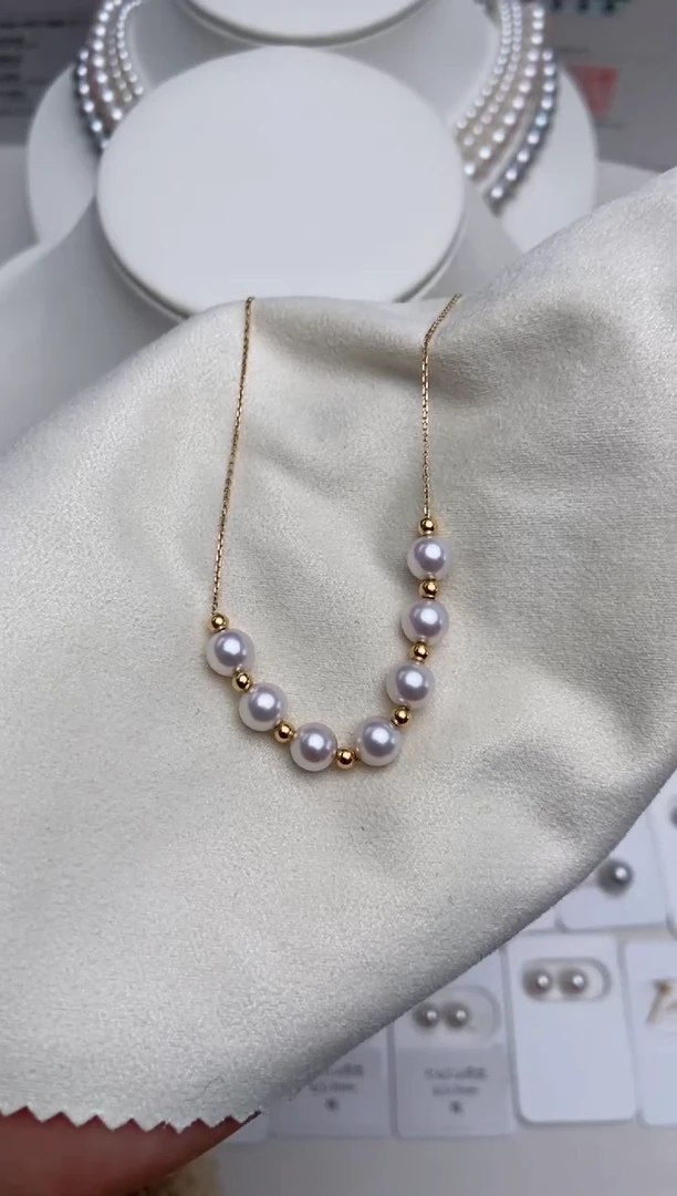 【闪购商品】海水珍珠项链18K金镶嵌6.5-7mm七珠微笑链