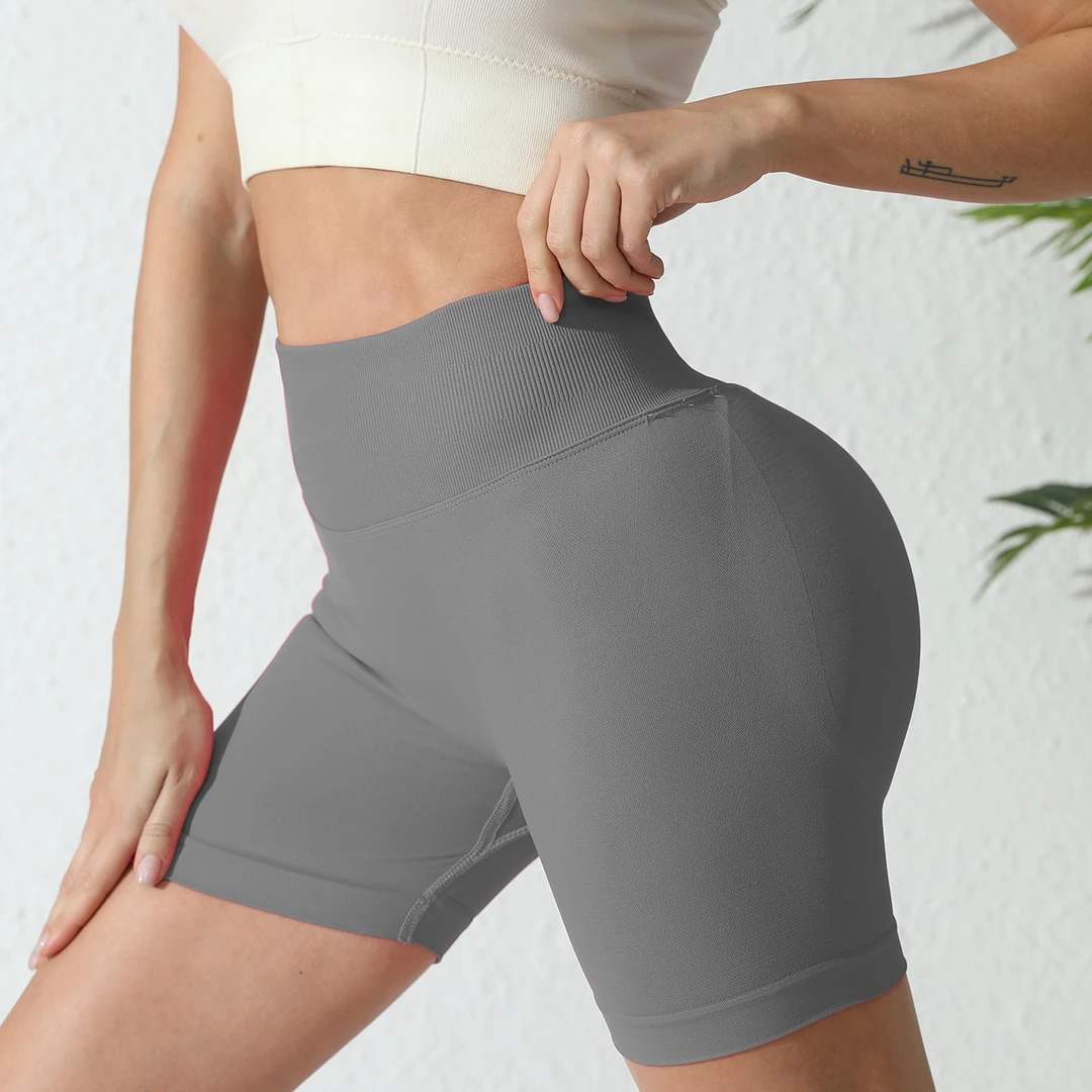 新品无缝接腰短裤透气户外运动健身裤提臀紧身瑜伽裤蜜桃臀收腹瑜