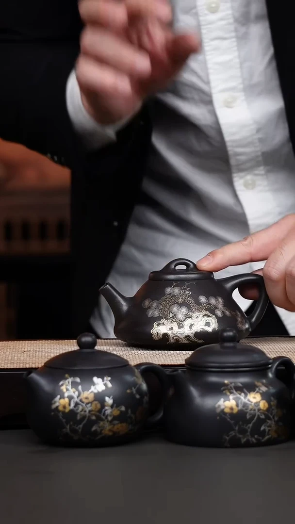 茶壶紫砂黑泥金银子冶石瓢