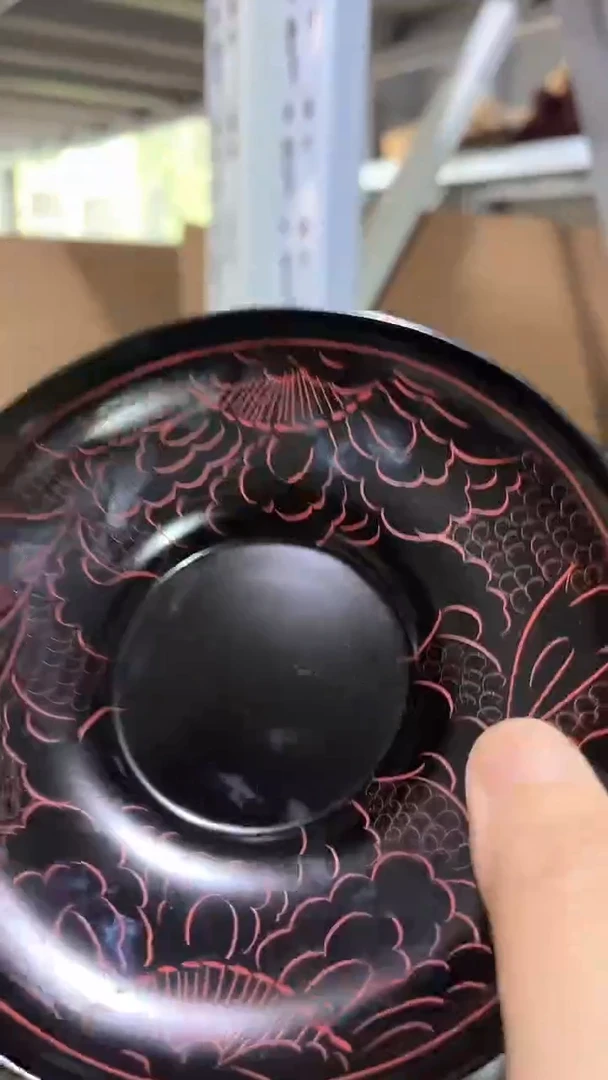 4   12.5cm木胎大漆杯托