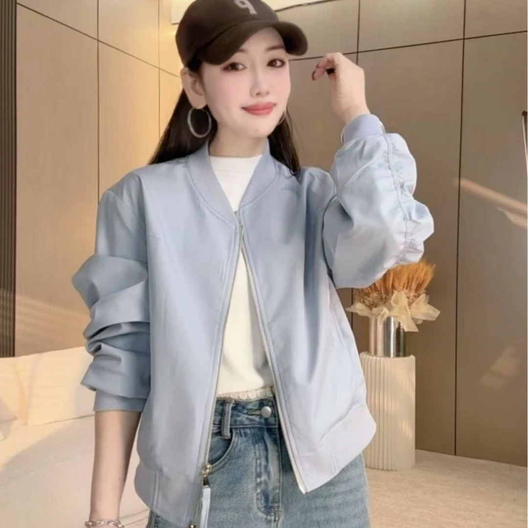 新款春秋春季爆款休闲女士棒球服外套小个子百搭时尚洋气纯色上衣