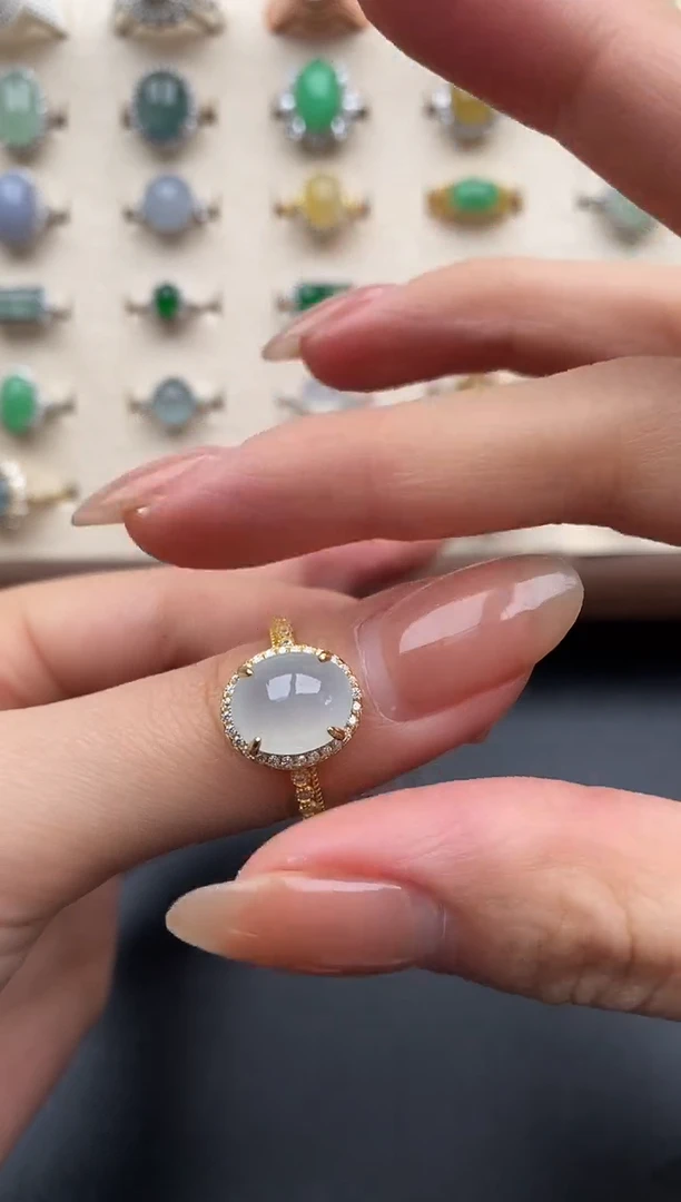 银S925镶嵌戒指翡翠一物一证一礼盒