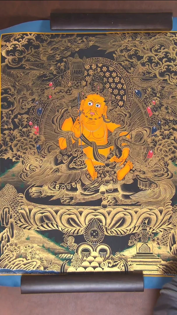 卷轴画财宝天60cm45cm手绘唐卡唐卡