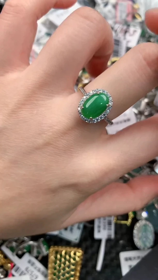 银S925镶嵌戒指翡翠222---1