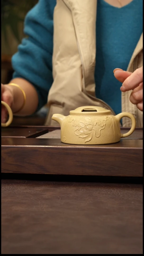 茶壶紫砂本绿泥绘牛盖-180cc左右