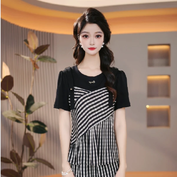 夏季新款优雅精致显温柔修身显瘦气质百搭两件套套装M-4XL