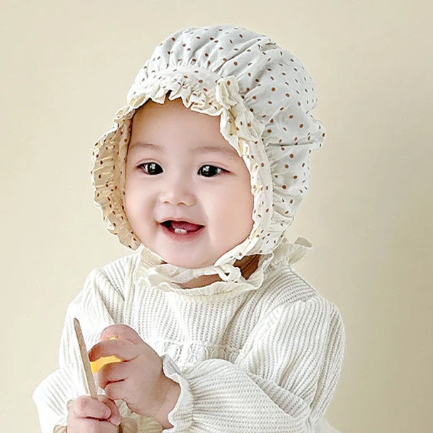 春季婴儿帽子春秋薄款洋气花苞帽宝宝帽蝴蝶结波点公主帽护耳帽
