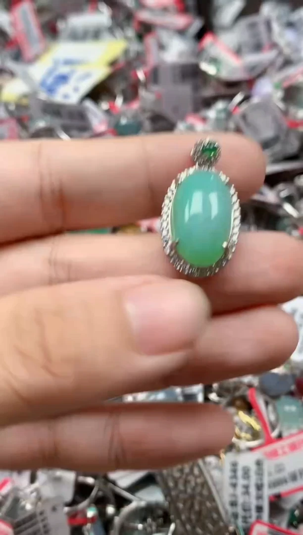 银S925镶嵌戒指翡翠天然A货缅甸翡翠