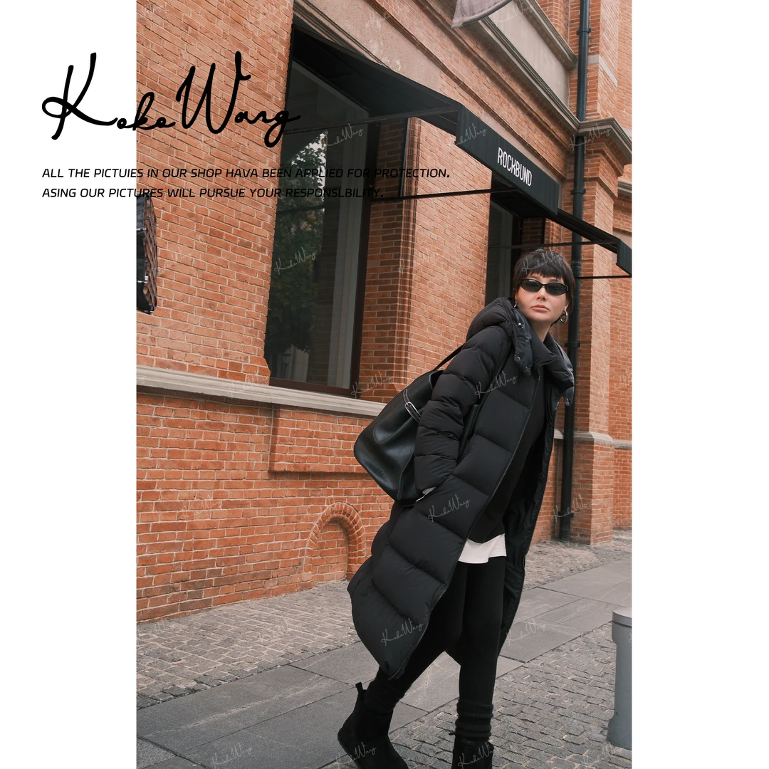 KOKOWANG秋冬新款加厚连帽98白鹅绒中长款鹅绒外套 X7295I05Y01