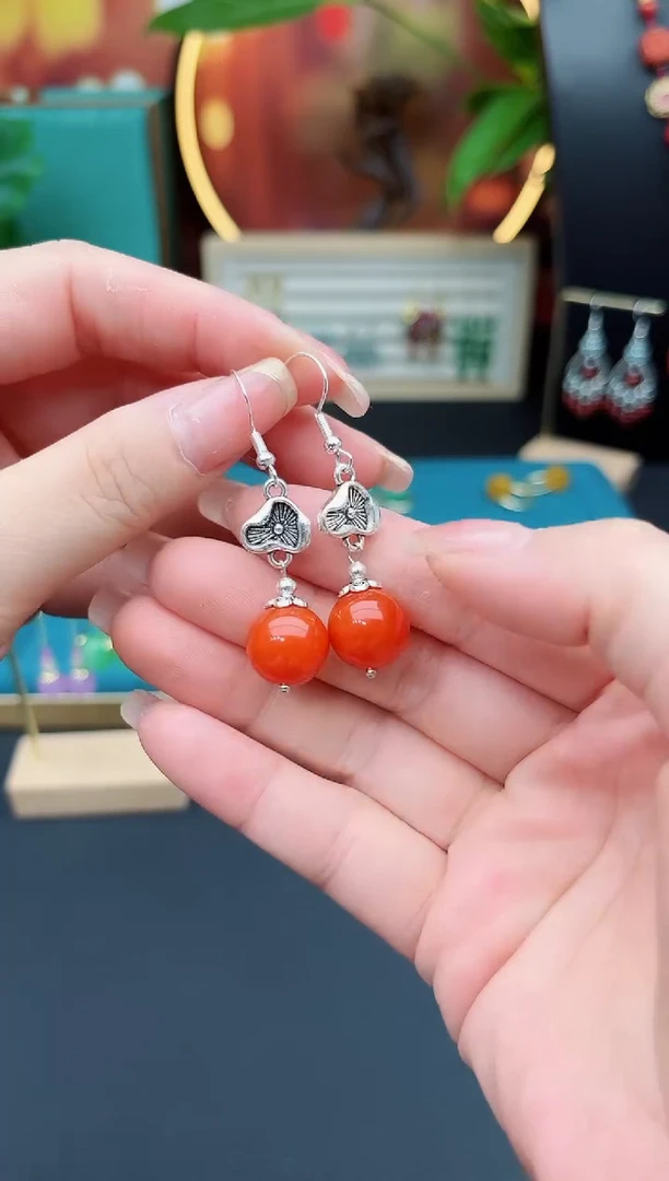 玛瑙/玉髓耳钉银S925镶嵌336000