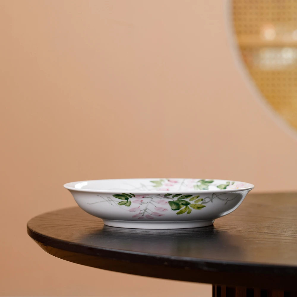 D3景德镇陶瓷原创釉下五彩紫藤家用复古清新耐热七寸深盘