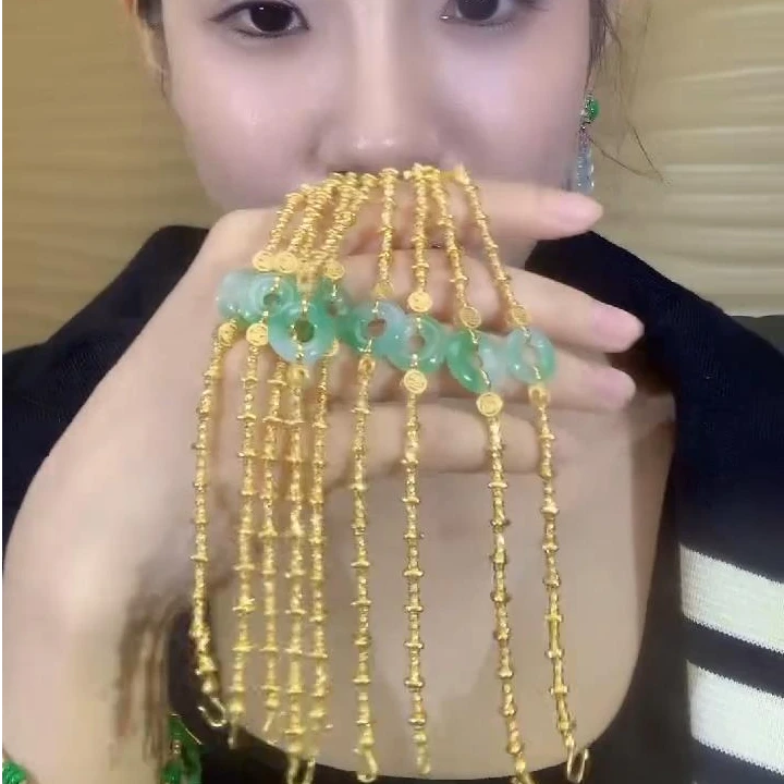 玥集珠宝 18k金 福牌翡翠平安扣手链 多样性发货一件 WYP