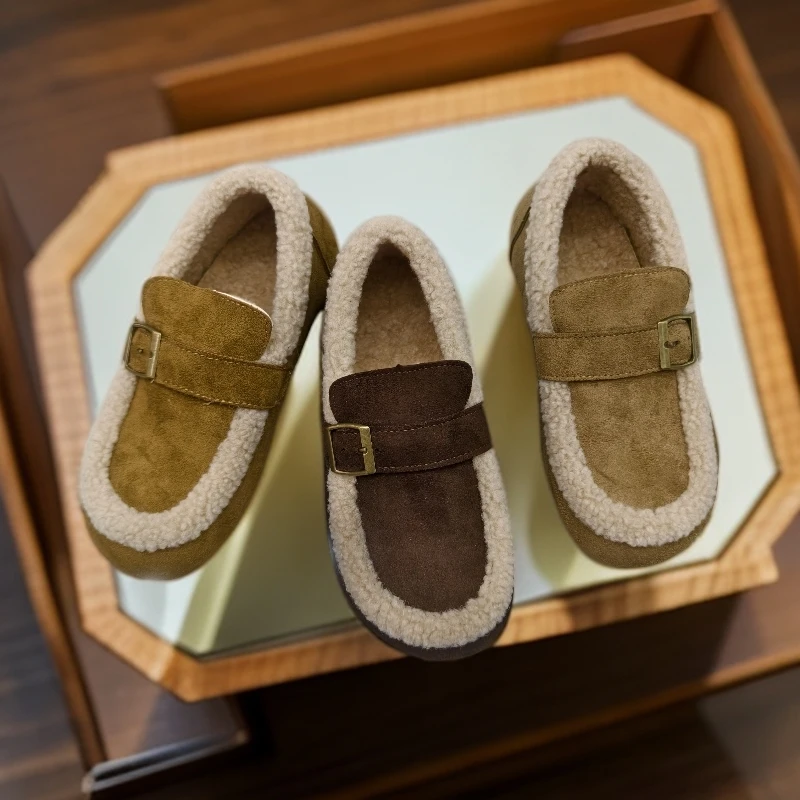 060棉鞋 沃 纯色休闲风拼色秋冬休闲反绒皮豆豆鞋