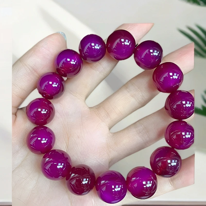 舒俱来天然帝王紫手链14mm14颗紫罗兰玛瑙手串天然玉石女