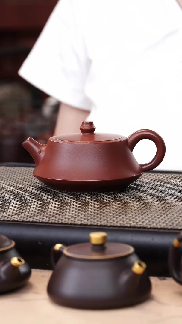 茶壶紫砂朱泥大红袍超精工嵌盖柱础200cc