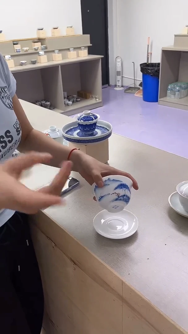 景德镇高温烧冰种料山水三才