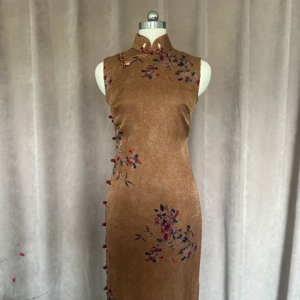 肆时花「橘烟灼绡」古法全开襟复古手工旗袍气质日常国风-修身