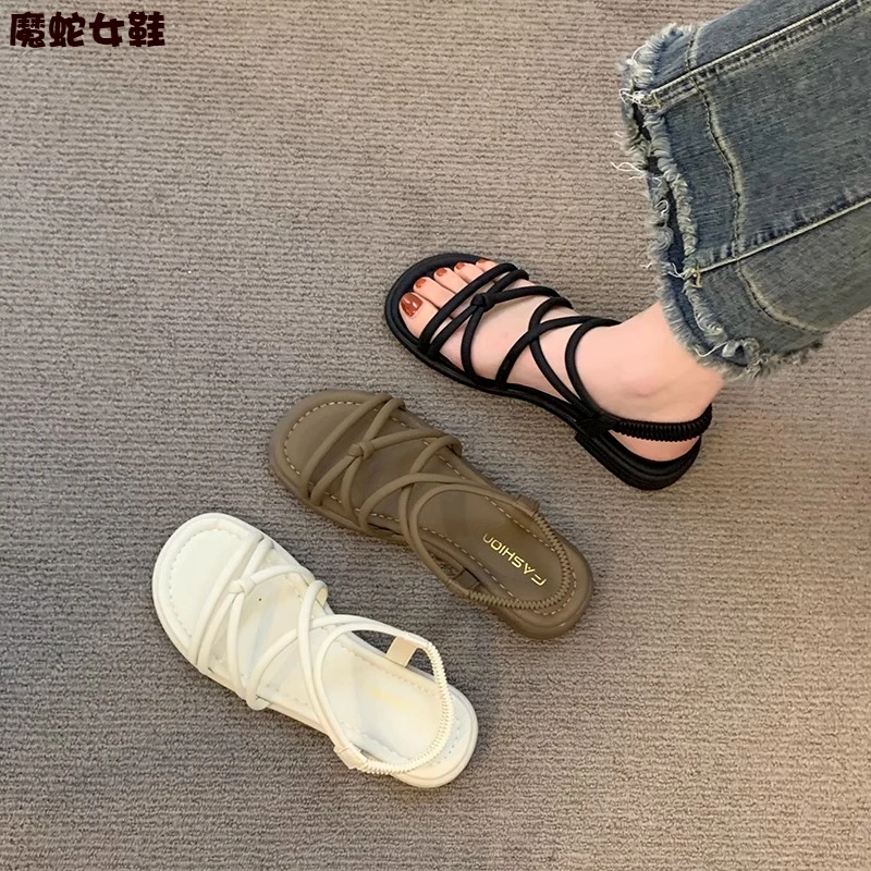 【万达撤柜】百搭平底露趾凉鞋女夏2025新款夏季女款法式高跟包头