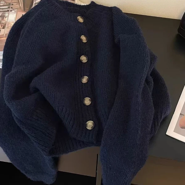 Y73302 软糯毛衣外套女秋冬单排扣针织衫开衫宽松加厚上衣