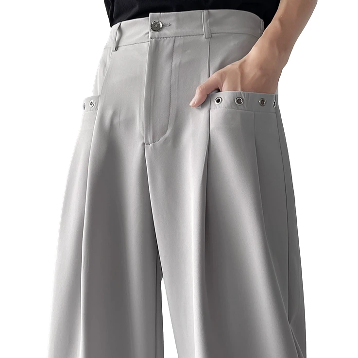 JZSTUDIO/垂感浅灰色西裤设计感直筒裤子高街痞帅cleanfit男裤