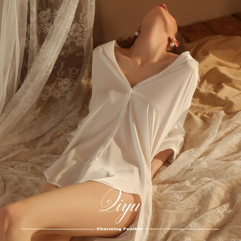 绮羽【缎影】-夏季丝滑衬衣风慵懒纯色纯欲简约宽松时尚白色衬衫